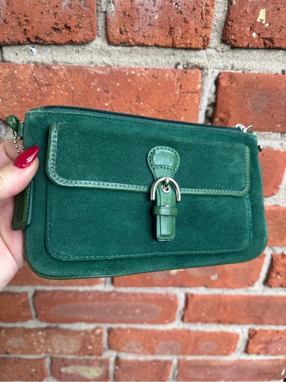 Vintage COACH soho emerald green suede purse wristlet - Picture 11 of 15